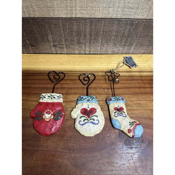 Jim Shore 2003 Enesco Mitten & Stocking Christmas Ornaments - Set Of 3 - Picture 1 of 5